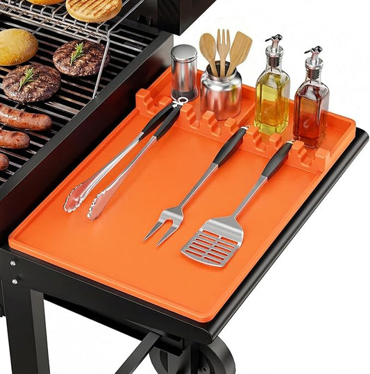 Silicone Grill Mats Compatible with Blackstone, Spatula Tools Mat with Drip Pad, Griddle Mats BBQ Grill Accessories, Side Shelf Pad for Kitchen Counter Outdoor Grill, Easy Clean, Orange