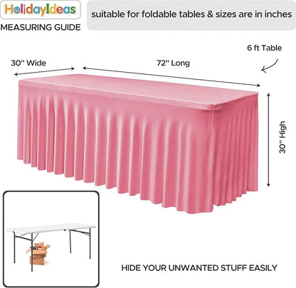 4 Pack Pink Spandex Table Covers 6ft Rectangle Ruffle Skirts for Party | Elastic Table Covers 6 Foot, Pleated Fitted Table Cloths, Wrinkle Resistant Elegant Table Skirts Wedding, Banquets