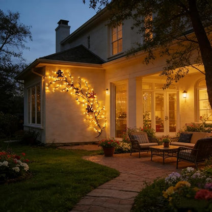 Solar Outdoor Willow Vine Light, 5.9ft 96LED Warm White Tree Branch Lights | Waterproof Solar Powered Brown Wire Decor Auto On/Off for Patio Garden Yard Balcony (Solar Powered Willow Vine Lights)