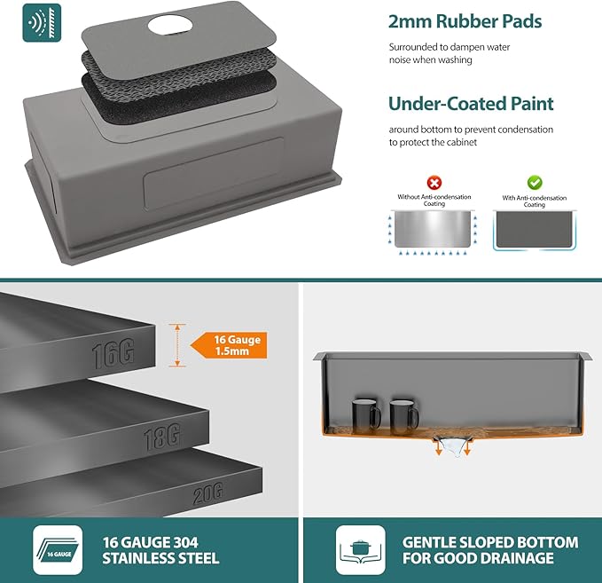 33x19 Inch Black Undermount Kitchen Sink Workstation Nano Coating 304 Stainless Steel 16 Gauge Handmade Under Counter Single Bowl Deep Kitchen Sink Basin,LOF-B9986