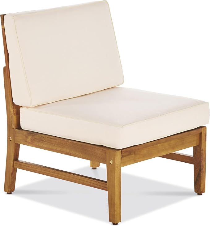 Christopher Knight Home Outdoor Acacia Wood Armless Chair, Teak, and Cream