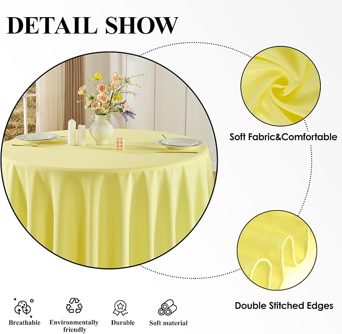 6 Pack Yellow Round Tablecloths 108 Inch for Dining Tables | Washable Decorative Linen Polyester Table Cover for Banquets Buffets Parties and Weddings
