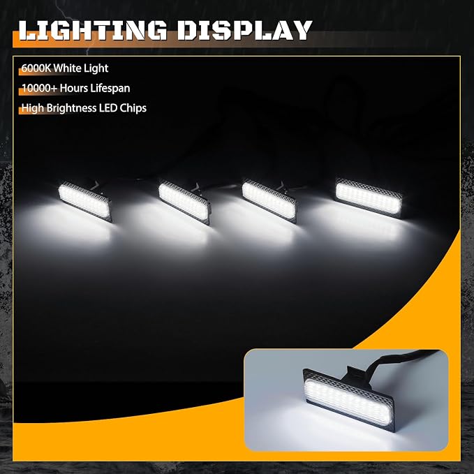 Grill Lights for Jeep Wrangler JL - FICOLPO 4PCS LED Front Grill Lights for Jeep Wrangler JL JLU 2024 2025 2026 Rubicon Sahara Front Bumper Grille Lights with Fuse Adapter & Harness (White Light)