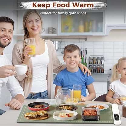 Newise Graphene Warming Mat for Food - Fast Full Surface Heating Electric Warming Tray, Portable Food Warmer for Parties Buffet with 6 Temperature and Timer Settings, Gifts for Mom Wife, Green