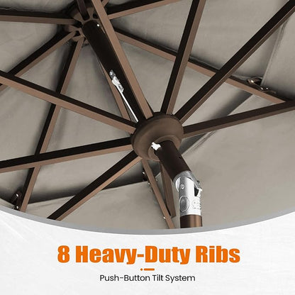 EliteShade USA 10-Year-Non-Fading 10ft 3-Tier Market Patio Umbrella, Commercial Grade Outdoor Table Umbrella with Crank Open, Windproof & UPF 50+ UV Protection, Heavy Duty Ventilation for Garden, Deck, Pool, Backyard, Beach & Bistro, Antique Beige