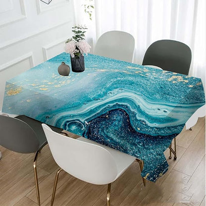 TKS MITLAN Blue Paint Gold Powder Tablecloth 60x84 Inch Rectangular Incorporates Marble Swirls Agate Ripples Bright Ink Water Oblong Table Cloth Kitchen Table Decorations for Home Dinner Party