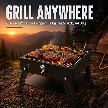 Small Portable BBQ Charcoal Grill: Mini Foldable Table Top Barbecue Grills for Outdoor Cooking, Camping, Beach, Travel, Tailgates, Fathers Day Birthday Grilling Gift for Men Dad Husband