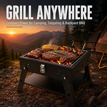 Small Portable Charcoal BBQ Grill: Table Top Mini Foldable Barbecue Grills for Beach, Birthday Gift for Men Dad Husband