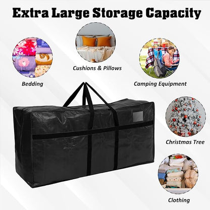 4 Pcs 149 Gallon Extra Large Moving Bags Heavy Duty Storage Bag with Strong Zipper Handle Foldable XXL Jumbo Storage Tote Packing Moving Box for College Dorm Travel Cloth Duffle (Black)