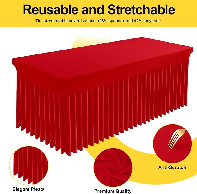 Smiry Spandex Elastic Fitted Table Cloth Skirt for 5FT Rectangle Table | Stretch Washable Table Cloth, Banquet Table Cover for Wedding, Party, Indoor & Trade Shows, (Red, 60Lx36Wx30H)