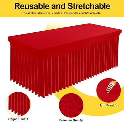 Smiry 2 Pack Spandex Elastic Fitted Table Cloth Skirt for 6FT Table | Stretch Washable Table Cloth, Banquet Table Cover for Wedding, Party, Indoor & Trade Shows, (Red, 72Lx30Wx30H)