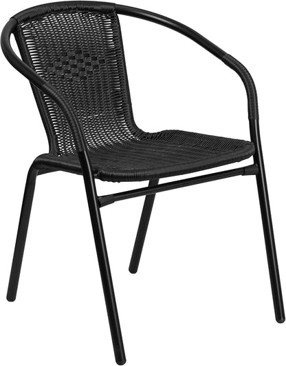 Flash Furniture Lila Black Rattan Indoor-Outdoor Restaurant Stack Chair