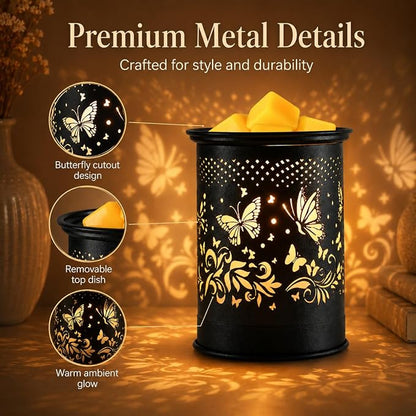 Butterfly Wax Warmer Metal Wax melt Warmer Electirc Candle Wax Burner | Electric Wax Melts Wax Cubes Black Candle Lamp for Home Office Decor,Wax Burner as Gifts for Mom Grandma Women Girls