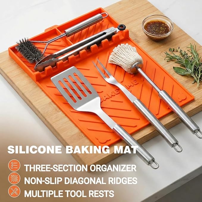 CAKETIME Silicone Grill Mats for Black Stone Griddle Accessories Baking Cooking Kitchen BBQ Durable Indoor Decor Oven Dish Drying Mats Rack Smoker Chef Gadgets Summer Vacation Funny Gifts for Men