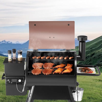 VEVOR Wood Pellet Grill Smoker, 8 in 1 BBQ Grills for Outdoor Cooking, 575 Square Inches Cook Area Electric Grill and Smoker, with LCD Screen Controller, Meat Probe, 500°F Max Temperature, Black