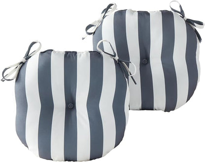 15 x 15 Round Bistro Chair Cushion, Reversible Patio Seat Cushion with Attached Ties, Polyester Fabric, Recycled Polyfiber Fill, Set of 2 - Canopy Gray
