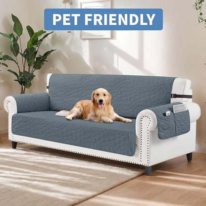 CUCRAF Non Slip Quilted Sofa Cover, Water Resistant Slipcover Furniture Protector for 1 Cushion Sofa Pet Friendly, Washable Couch Cover with Adjustable Elastic Straps (Small Chair, Dark Gray)