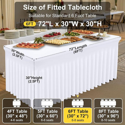 Smiry 2 Pack Spandex Elastic Fitted Table Cloth Skirt for 6FT Table | Stretch Washable Table Cloth, Banquet Table Cover for Wedding, Party, Indoor & Trade Shows, (White, 72Lx30Wx30H)