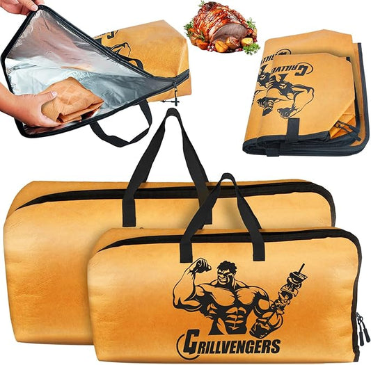 CINNIE&JHIN BBQ Blanket for Resting Meat, Smoking Meat Resting Bag, Reusable Meat Resting Blanket Suitable for Brisket, Steaks, Pork, Turkey, Perfect Grilling Gifts for Men(18+21in Khaki)
