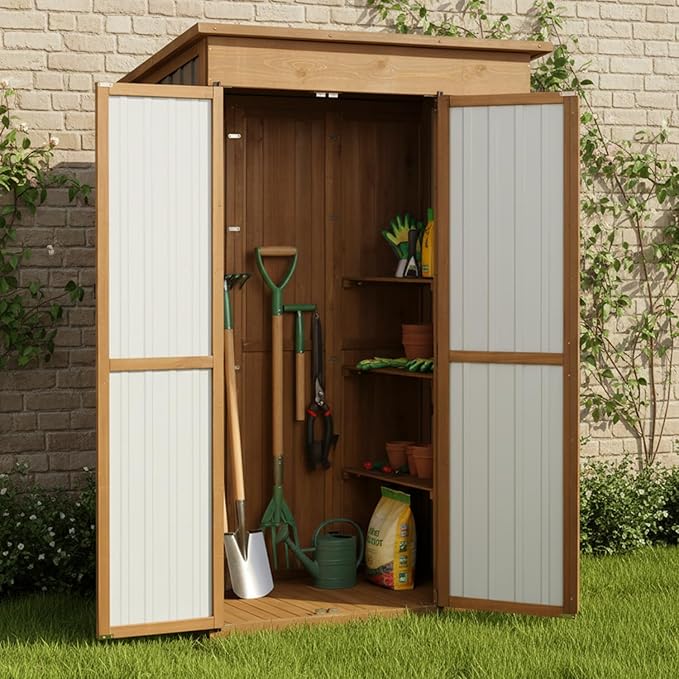 Large Outdoor Storage Cabinet Waterproof with Shelves, Outside Storage Shed Tall Backyard Cabinet with Fold-Out Table for Patio, Garage, Garden, Pool Accessories Storage, Black, 70.5"H x 51"L