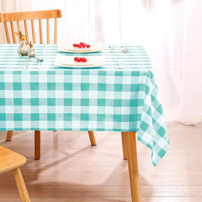 Hiasan Checkered Square Tablecloth - Stain Resistant, Waterproof and Wrinkle Resistant Washable Table Cloth for Dining Room and Outdoor Use, 60 x 60 Inch, Aqua and White Gingham Pattern