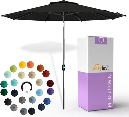 Midtown Umbrellas – The Lean 10 Ft Patio Umbrella with 10-Year-No-Fade Acrylast Acrylic Fabric, Auto-Tilt and 8 Reinforced Ribs for Deck, Pool, Garden, Hotel & Cafes – Eclipse Canopy, Black Pole
