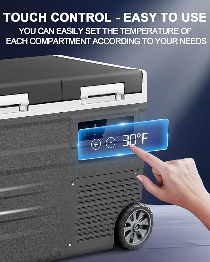 ELECAENTA 12V Refrigerator with Battery, 43qt Dual Zone, Support DC/AC/Solar/Battery Powered, Portable Car Fridge Freezer -4℉~68℉, Electric Cooler for Vehicles Camping Travel Fishing Road Trips