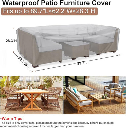 Heavy Duty Patio Furniture Covers Waterproof, Mrrihand Patio Furniture Outdoor Sectional Sofa Set , Patio Table and Chair Set Cover 89.7"L×62.2"W×28.3"H