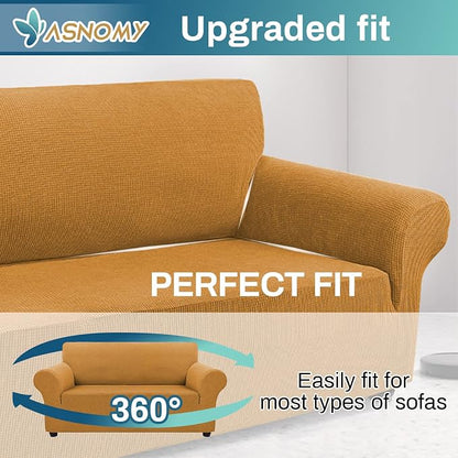 Asnomy Stretch Couch Covers Washable,loveseat Cover Slipcovers,Golden | 1-Piece Sofa Cover(55"-78") loveseat cover Furniture Protector Soft Jacquard,Non-Slip Elastic Bottom for Dogs & Kids