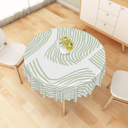 Sage Green Stripes Table Cloth for Round Chic Striped Circle Tablecloths Polyester Vintage for Picnic Party Dinner Wrinkle Oil-Proof Resistant Table Cover for Dining Table 60x60 Inch