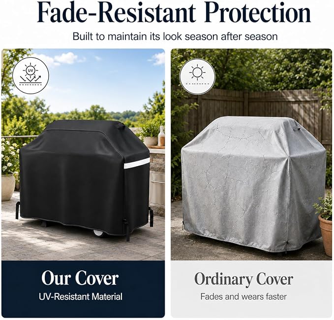 GRISUN Waterproof Grill Cover 65 Inch for Outdoor Grill | Fits Weber, Char-Broil, Nexgrill, Kenmore, Heavy-Duty 600D Anti-Fade BBQ Gas Grill Cover with Portable Handle