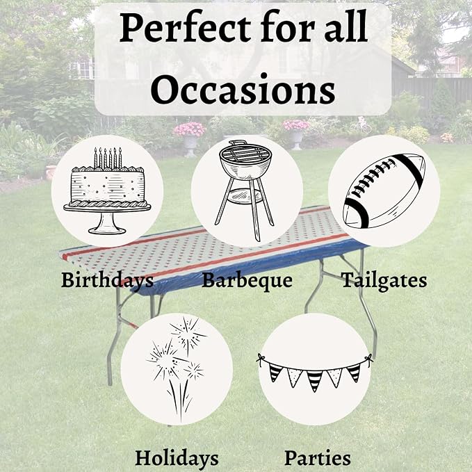 6' Rectangle Plastic Table Covers 30" x 72", Bundle of 5 (Patriotic)