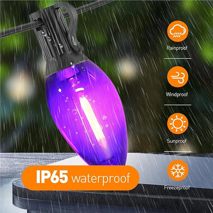C7 Christmas Lights, Led Clear Purple Halloween Outdoor String Lights, 25FT Commercial Grade Patio Light with 27 C7 Bulbs, Hanging Lights for Indoor Outside Porch Xmas Tree Wedding Prom Décor