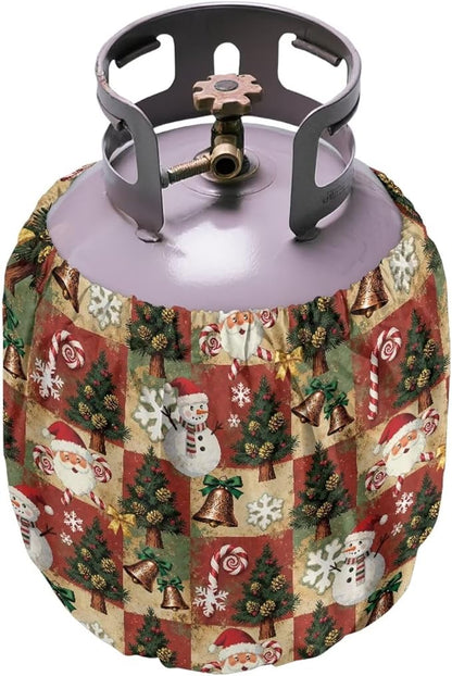 Christmas Print Propane Tank Cover 20lb Easy to Install Gas Cover Fits Standard 20 lb Tank Cylinder Waterproof Grill Accessories for Outdoor Camper