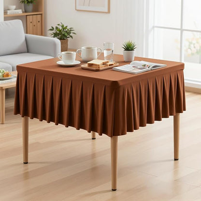 PARTISKY Brown Spandex Square Tablecloths 34x34 Inch, Wrinkle Free Fitted Card Table Cloth Stretch Square Table Cover for Kitchen Dinner, Holiday Party, Wedding Banquet, Display Trade Show