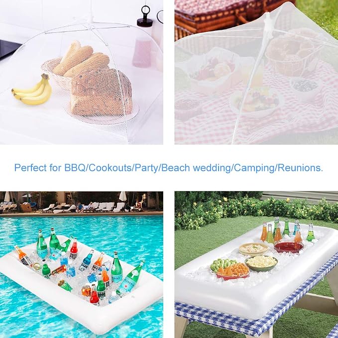 1PCS Inflatable Serving Bars and 3PCS Mesh Food Umbrella Covers Tent for Outdoor,Keep Salads Beverages Ice Cold - For Parties Indoor & Outdoor BBQ, Picnic Pool Party Supplies Luau Cooler
