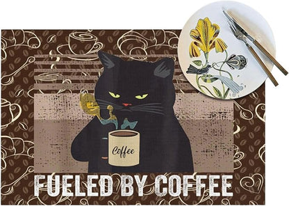 Vintage Cat Placemats Set of 4 Linen 12"x18" Retro Coffee Place Mats | Washable Heat-Resistant Cute Kitchen Table Mats for Dining Outdoor Home Decor