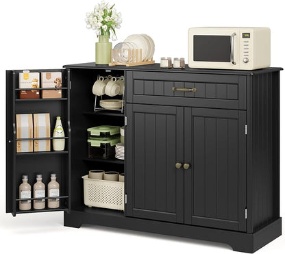 Buffet Cabinet with Storage Shelf, Black | for Coffee Bar, Dining Room, Kitchen, or Laundry Room Organization