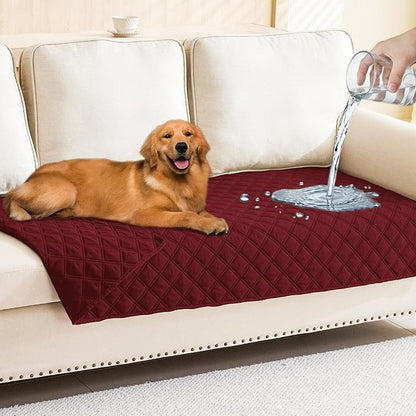 Smiry Waterproof Reversible Pet Couch Covers for Dogs | Pet Friendly, Soft Fabric, Washable Sofa Furniture Protector for Dogs Cat Kids, Checkered (30"x70", Wine Red/Wine Red)