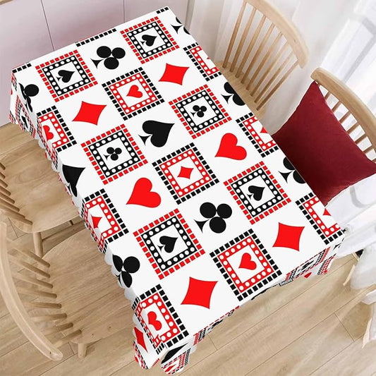 52x70 Inch Tablecloth Playings Cards, Poker Diamond Hearts Spades Poker Non-Fading Table Covers Kitchen Dinning Tabletop Decoration, Washable Table Cloth for Outdoor and Indoor Use