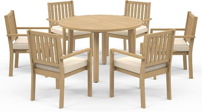Wisteria Lane 7-Pieces Acacia Patio Table and Chairs Set for 6, Outdoor Dining Set with Table, Modern Patio Table Set with Cushion, Patio Furniture Set for Backyard Deck Garden Porch, Brown