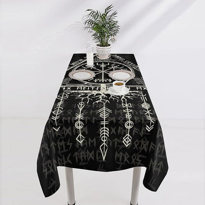 Vintage Viking Pattern Tablecloth, Gothic Helm of Terror Scandinavian Viking Seasonal Table Cloth Waterproof Wipeable Table Cover for Picnic Holiday Party Kitchen Dining 60x110