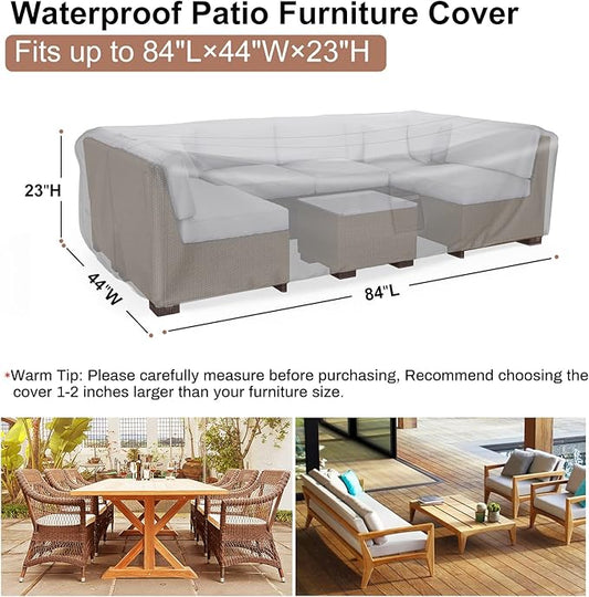 Patio Furniture Set Cover Waterproof, Mrrihand Outdoor Sectional Sofa Set Cover Heavy Duty 600D Table and Chair Set Cover 84" L× 44" W× 23" H