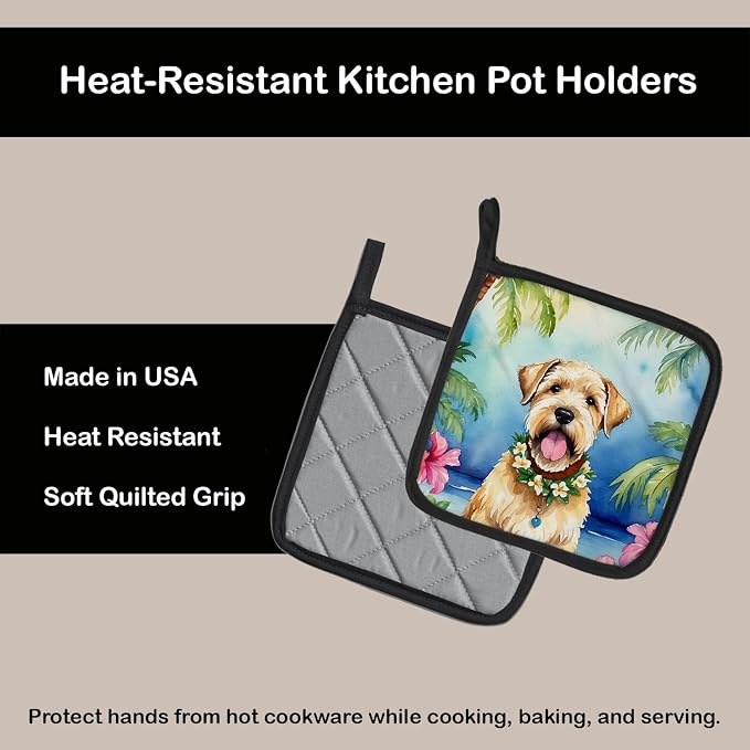 Caroline's Treasures Wheaten Terrier Luau Pair of Pot Holders Kitchen Heat Resistant Pot Holders Sets Oven Hot Pads for Cooking Baking BBQ, 7 1/2 x 7 1/2