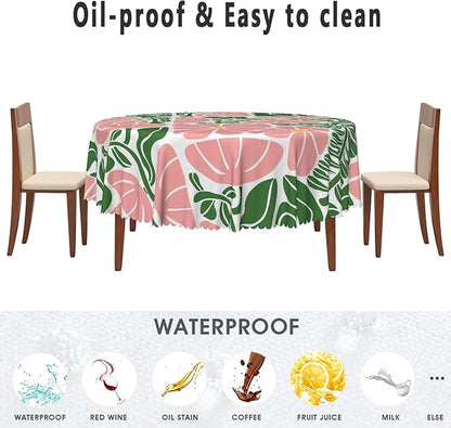 Green Pink Abstract Flowers Round Tablecloth Seasonal Paisley Circle Table Cloth Perfect for Spring Home Decor Indoor Outdoor Washable Wrinkle Free Table Cover for Picnic Camping 70x70 Inch