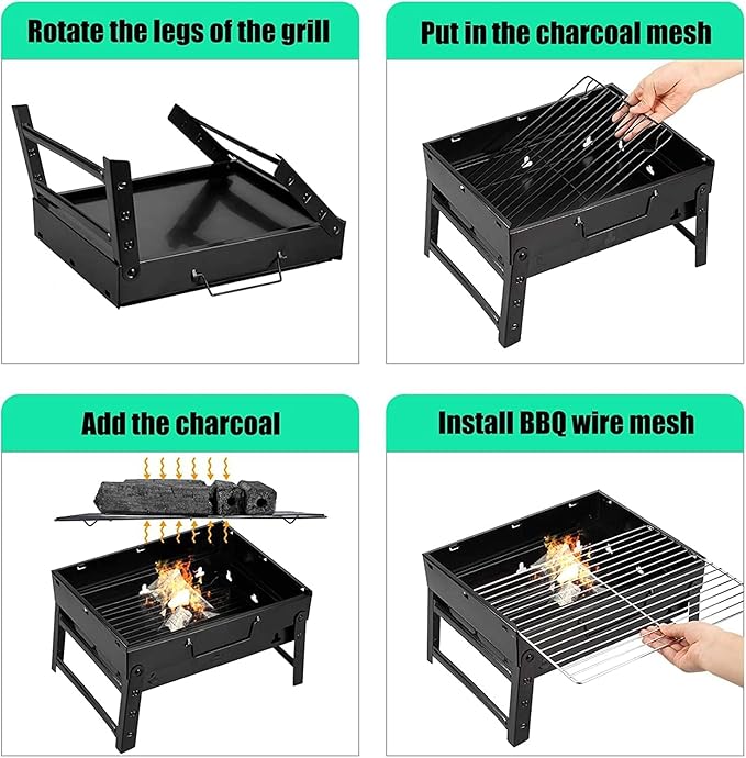 Uten Portable Charcoal Grill, Stainless Steel Folding Grill Table top Outdoor Smoker BBQ for Camping, Beach Barbecue, Smoker Grill for Camping Picnics Garden Beach Party (Small 13.7''x9.4''x 2.3'')