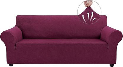 Asnomy Stretch Couch Covers for Sofa Washable, 3 Cushion Couch,Wine Red | 1-Piece Sofa Covers(78"-94") 3-Seater Furniture Protector Soft Jacquard,Non-Slip Elastic Bottom For Dogs & Kids