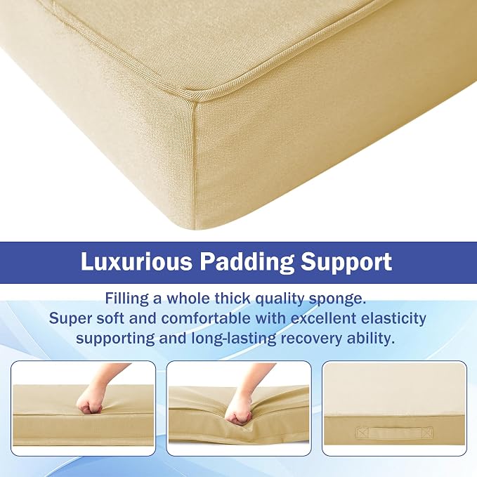 IASEAHK Patio Chair Cushions, 19" x 19" x 3" Outdoor Chair Cushions Set of 4, Waterproof Outdoor Cushions for Patio Furniture, Outdoors Seat Cushions with Handle and Ties, Light Khaki