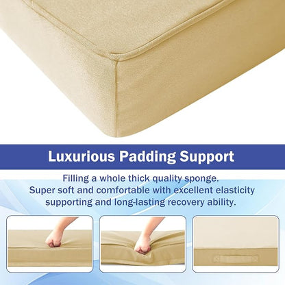 IASEAHK Patio Chair Cushions, 19" x 19" x 3" Outdoor Chair Cushions Set of 4, Waterproof Outdoor Cushions for Patio Furniture, Outdoors Seat Cushions with Handle and Ties, Light Khaki