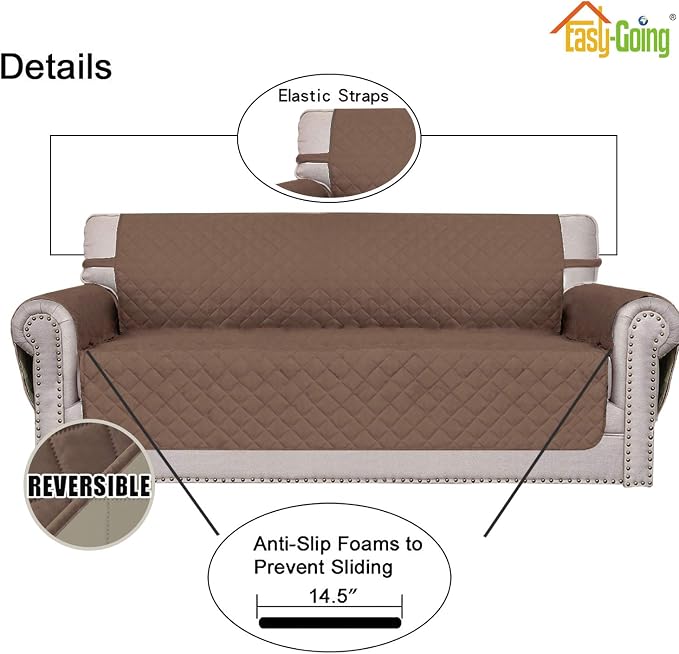 Easy-Going Reversible Loveseat Couch Cover for 2 Cushion Couch Sofa Cover for Dogs Water Resistant Furniture Protector with Foam Sticks Elastic Straps for Pet (Loveseat, Brown/Beige) | Machine Washable Slipcover For Dogs, Water Resistant Furniture Mat ...